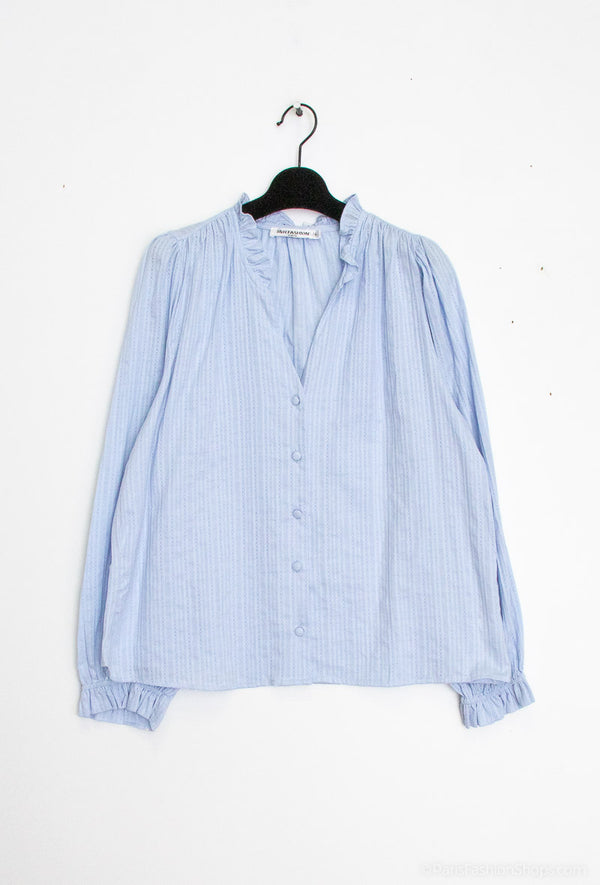 Chemise ample coupe droite en coton manche ballon col V