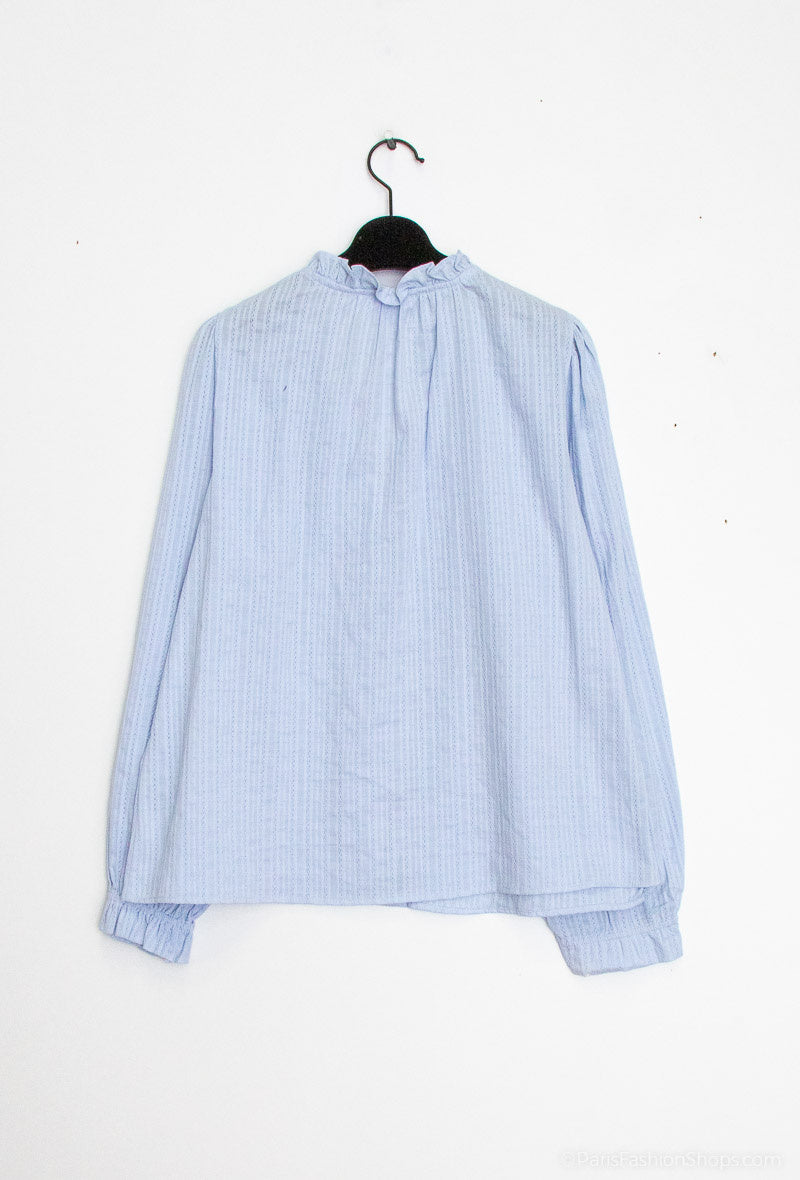 Chemise ample coupe droite en coton manche ballon col V