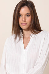 Chemise ample coupe droite en coton manche ballon col V