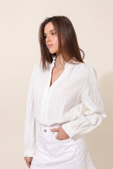 Chemise ample coupe droite en coton manche ballon col V