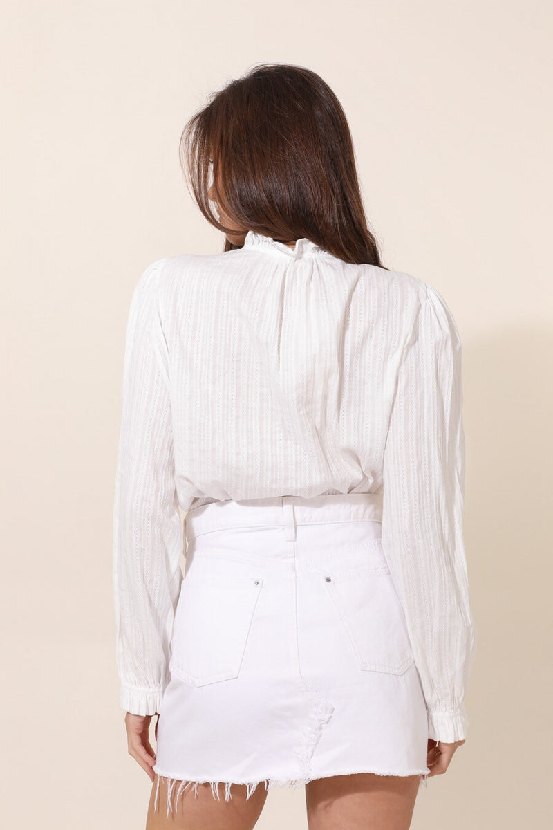 Chemise ample coupe droite en coton manche ballon col V