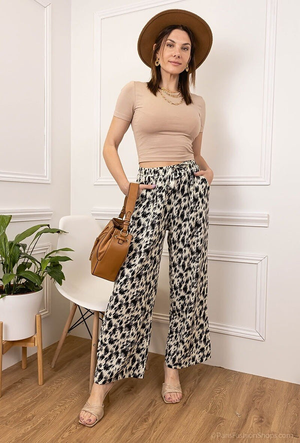 Pantalon large fluide, imprimé léopard