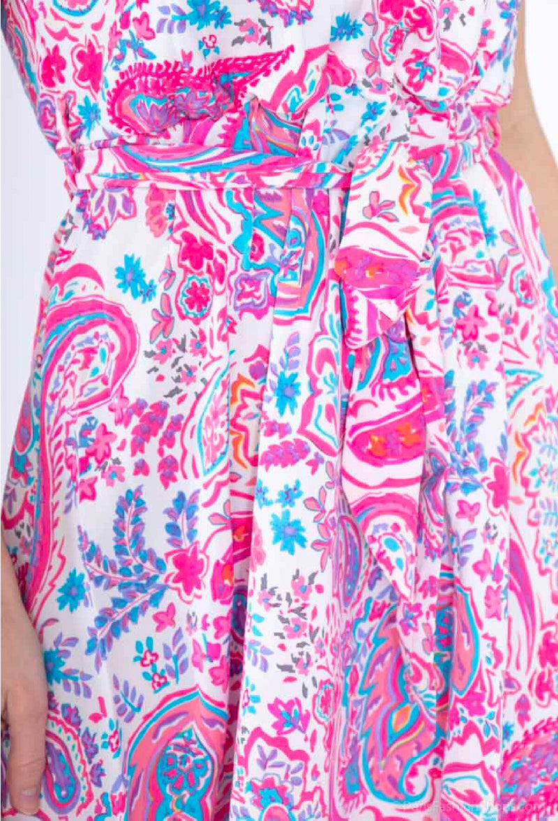 Robe courte bretelle à motif paisley